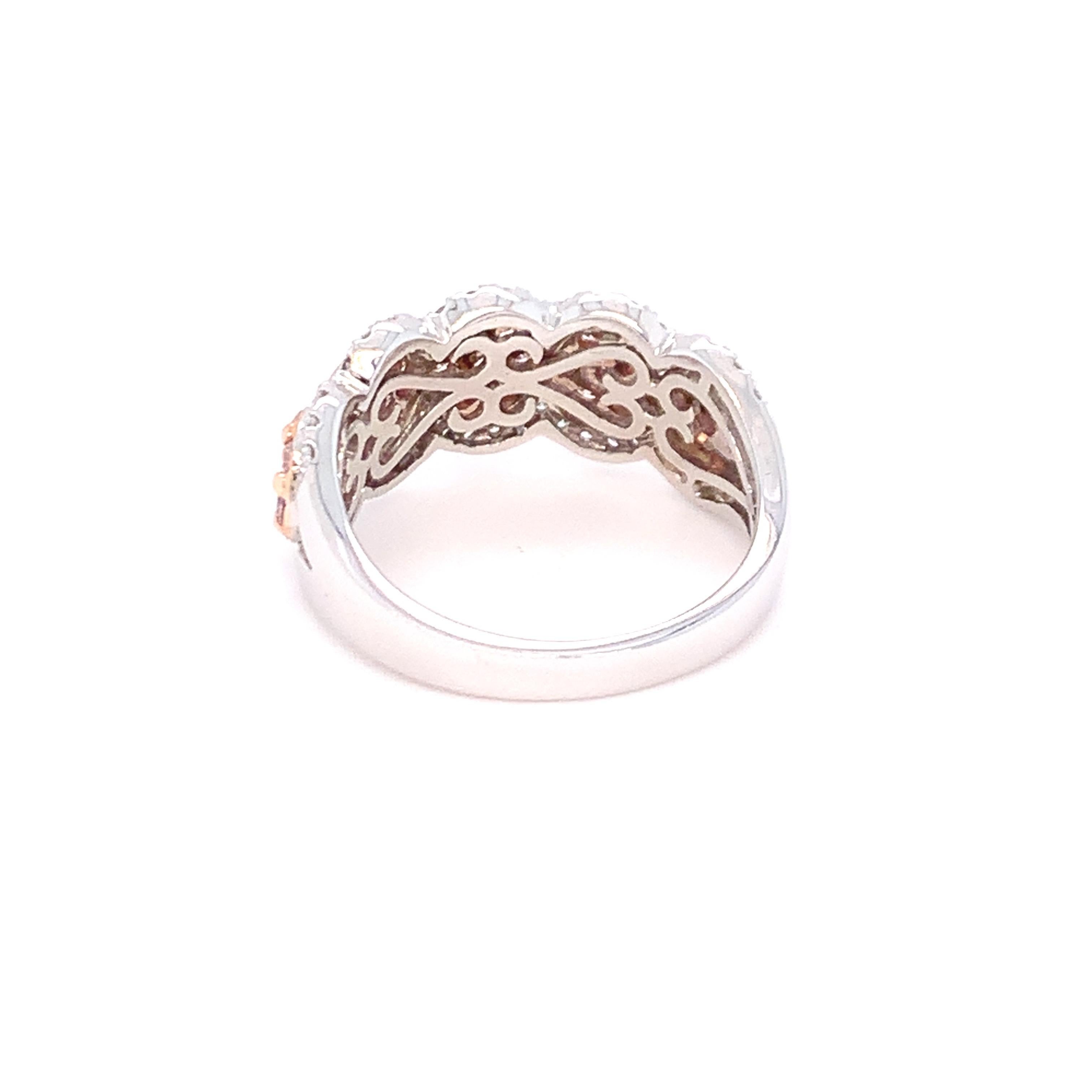 1.00 Carat Pink & White Diamond Band Ring in 14K Two Tone Gold For Sale 12