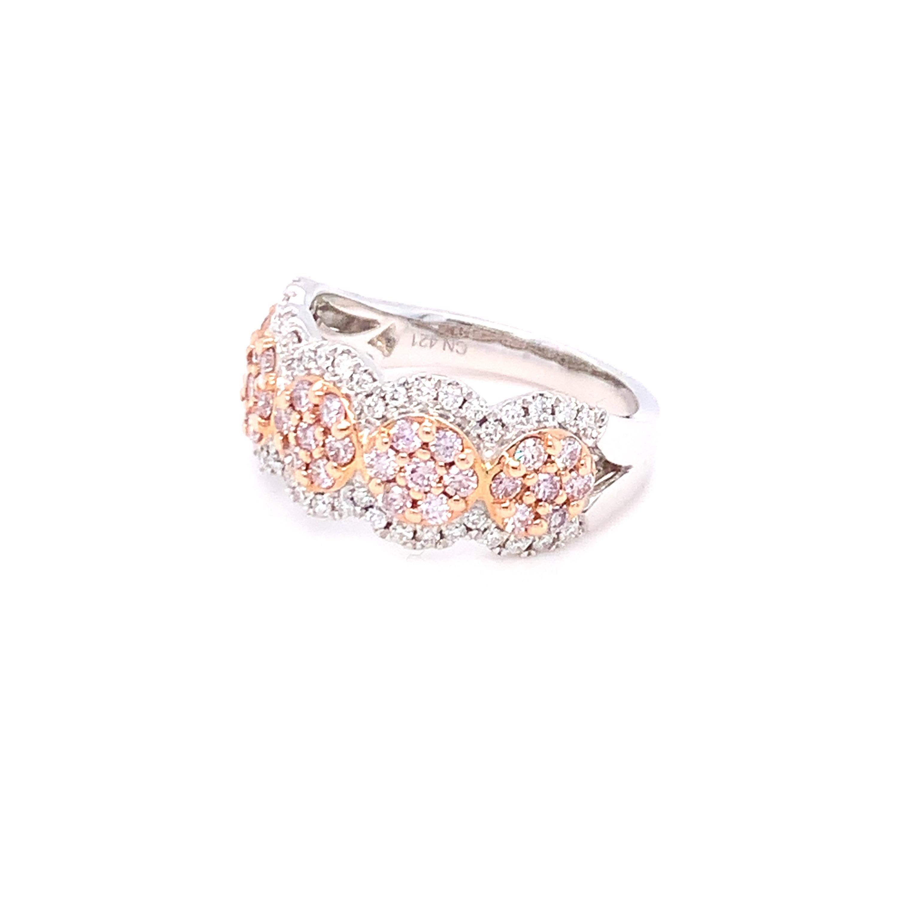 Artisan 1.00 Carat Pink & White Diamond Band Ring in 14K Two Tone Gold For Sale