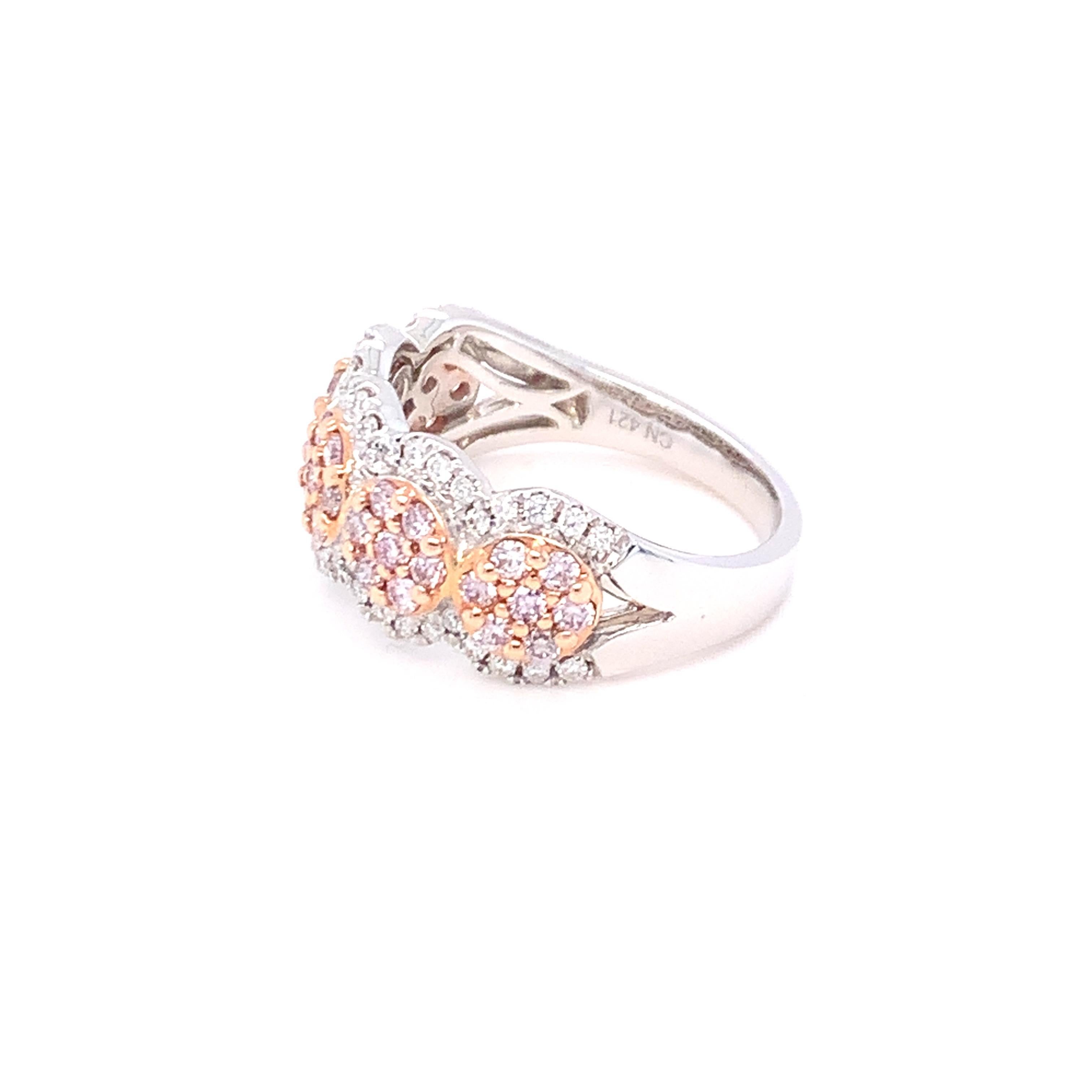 Brilliant Cut 1.00 Carat Pink & White Diamond Band Ring in 14K Two Tone Gold For Sale