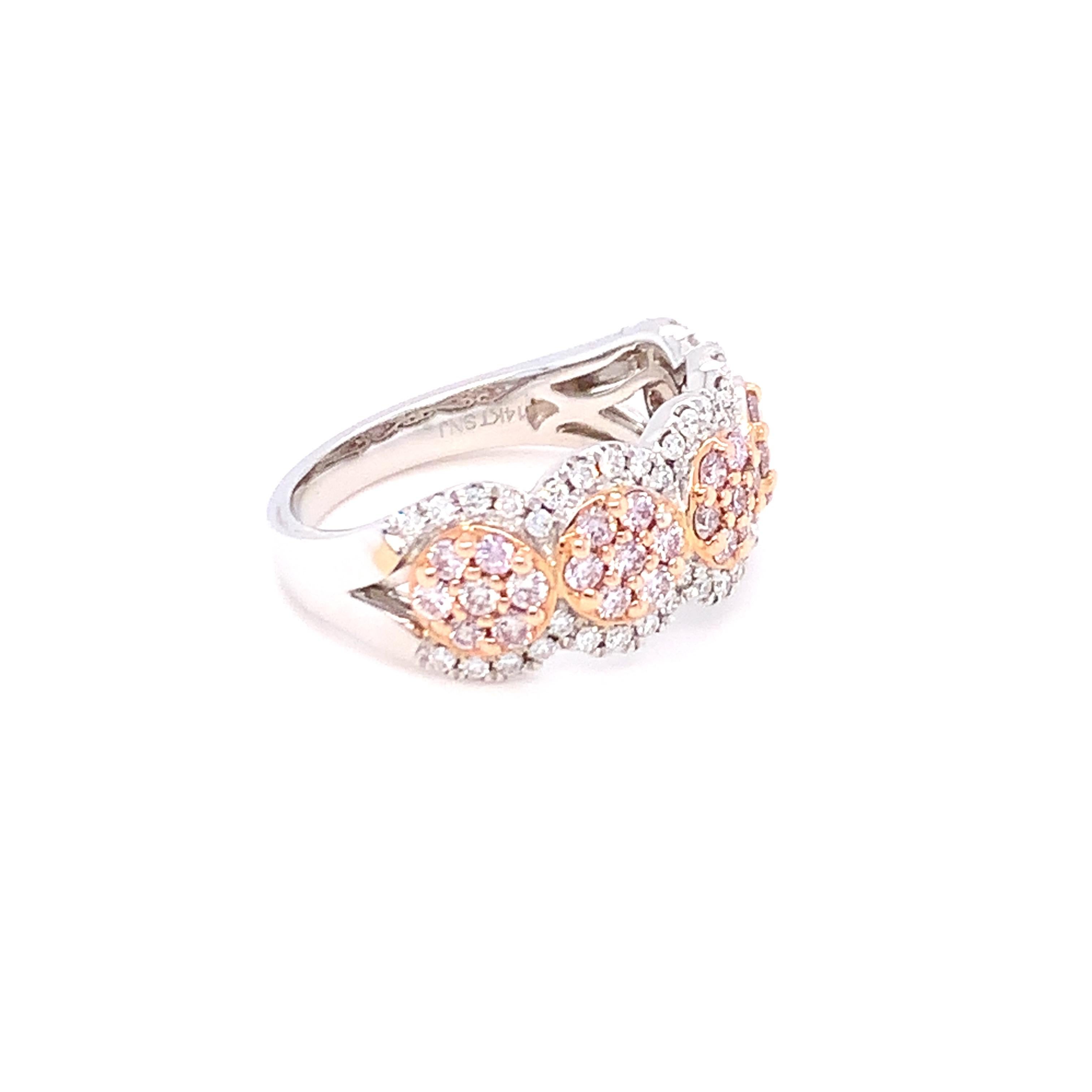 1.00 Carat Pink & White Diamond Band Ring in 14K Two Tone Gold For Sale 1