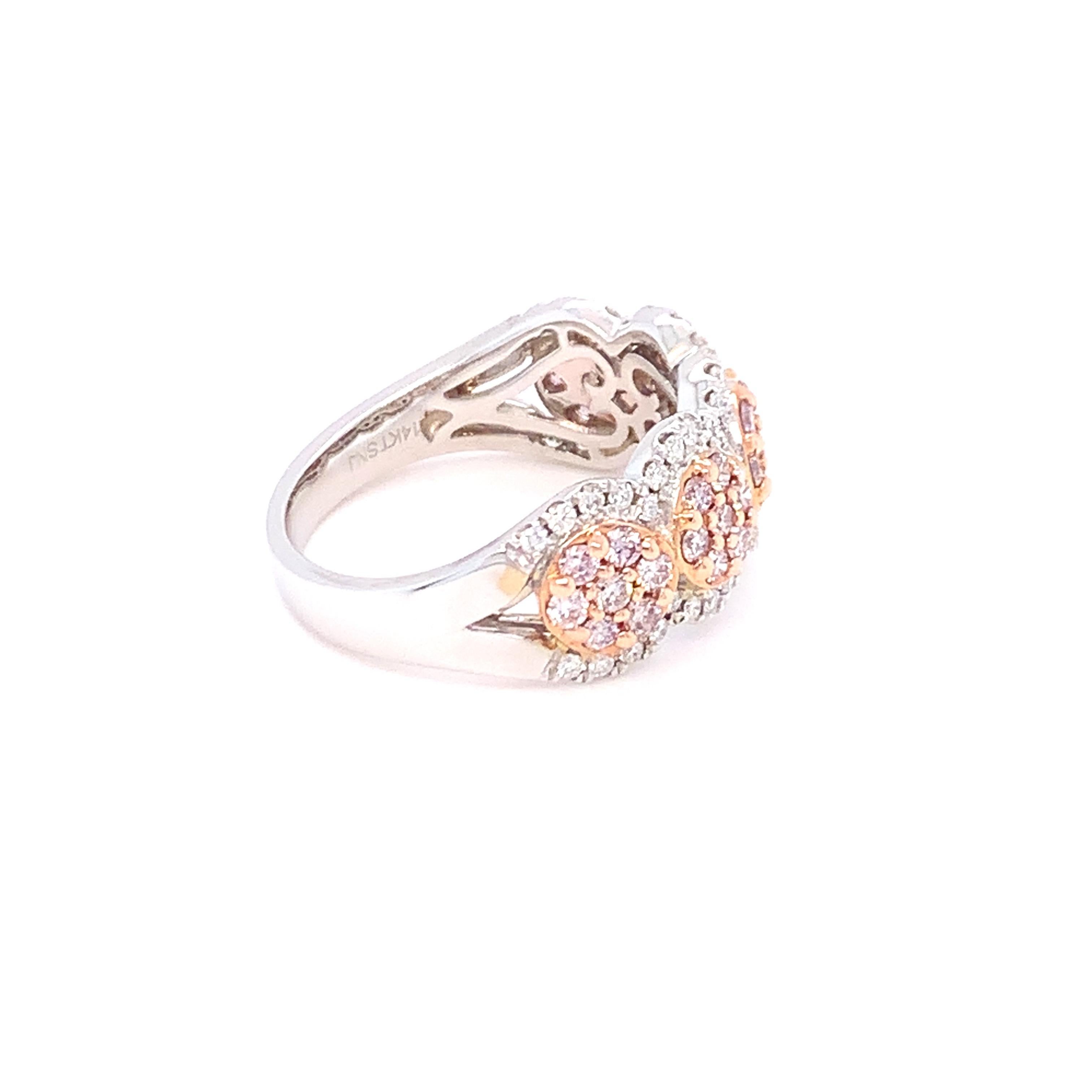1.00 Carat Pink & White Diamond Band Ring in 14K Two Tone Gold For Sale 2