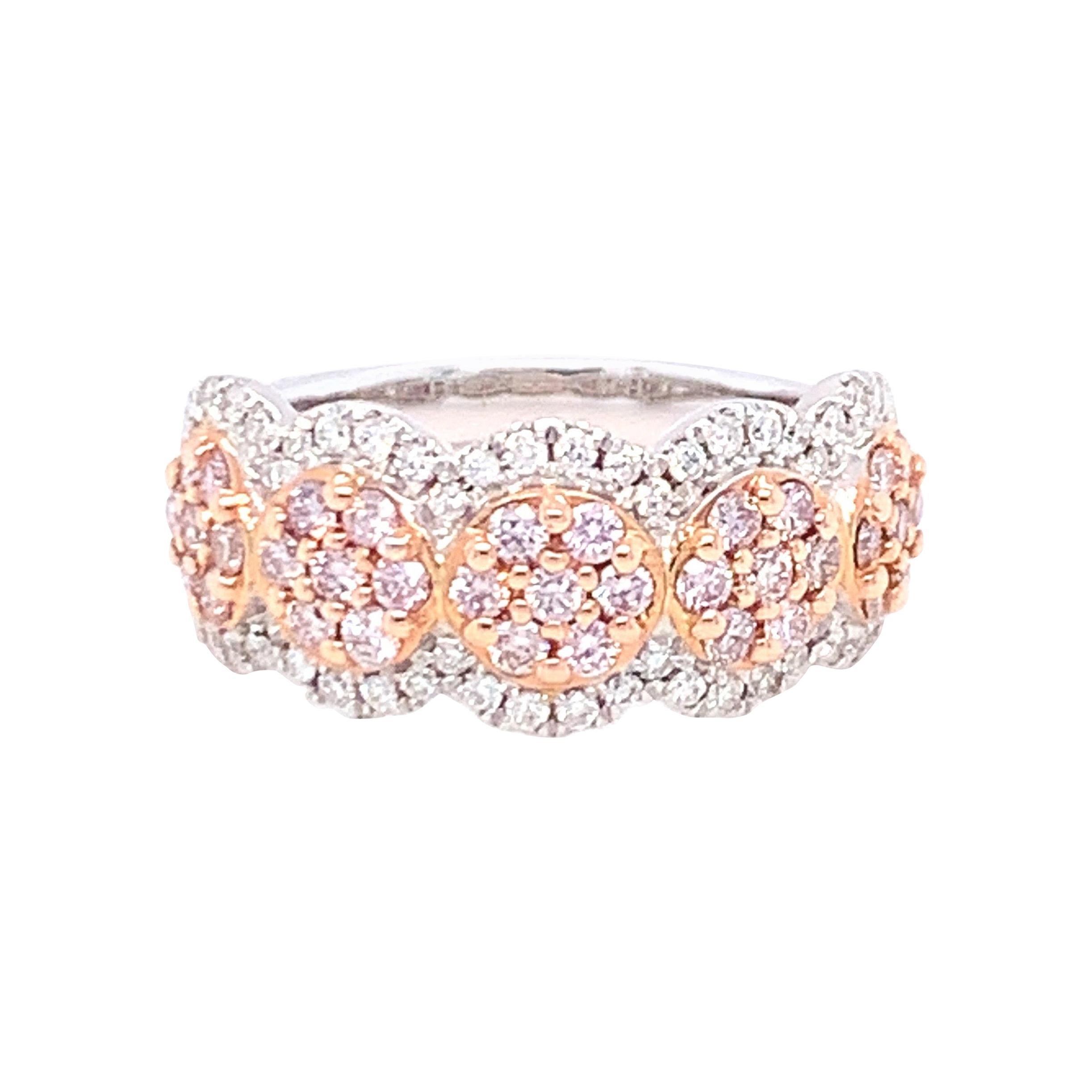 1.00 Carat Pink & White Diamond Band Ring in 14K Two Tone Gold For Sale