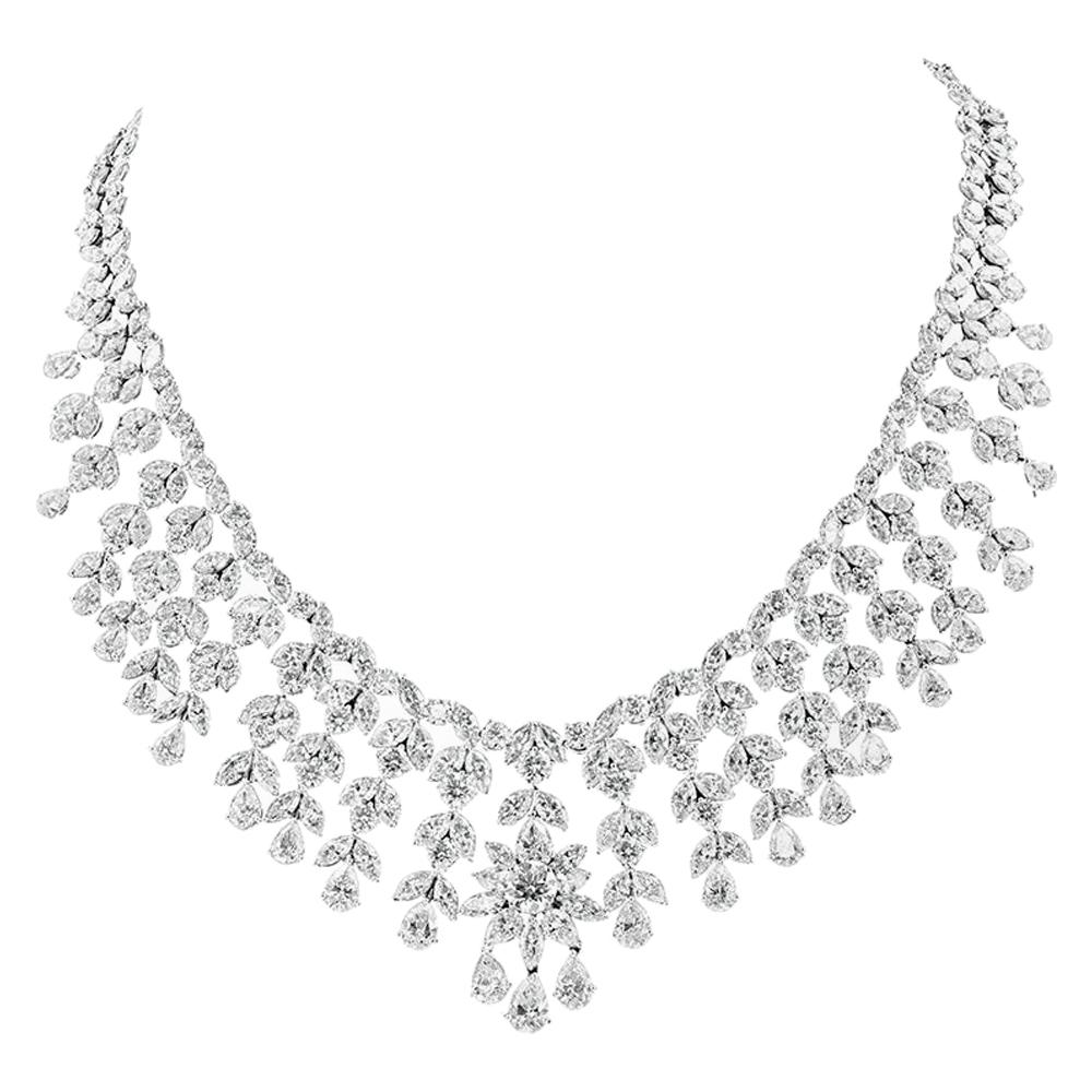 100 Carat Platinum Diamond Drop Necklace For Sale