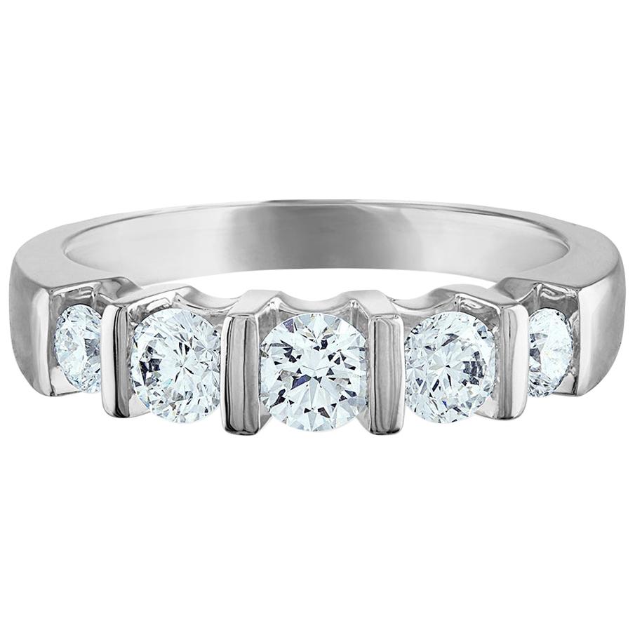 1.00 Carat Platinum, Diamond Wedding Band, 5-Stone Ring For Sale