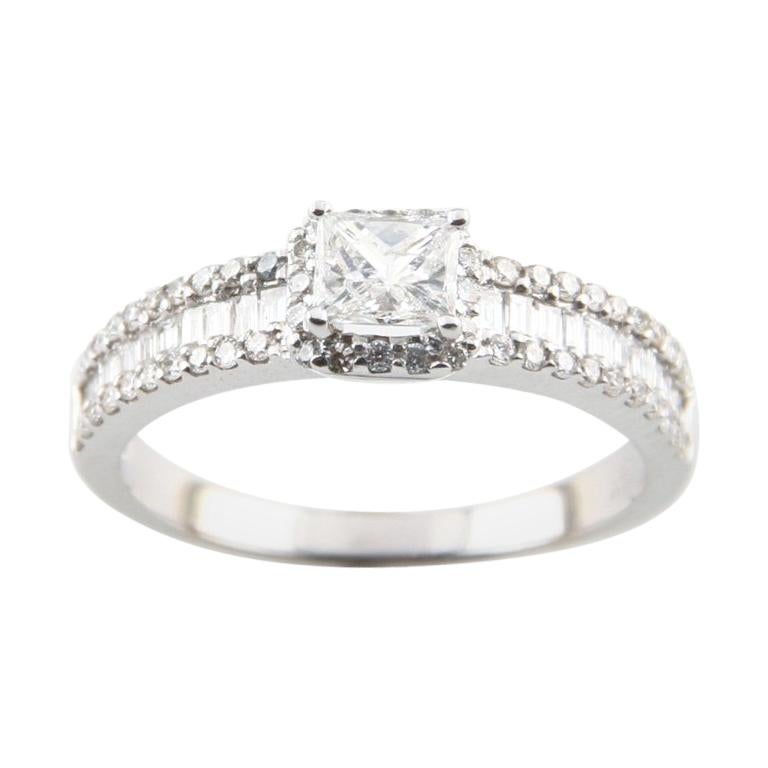 1.00 Carat Princess Cut Diamond 14 Karat White Gold Engagement Ring