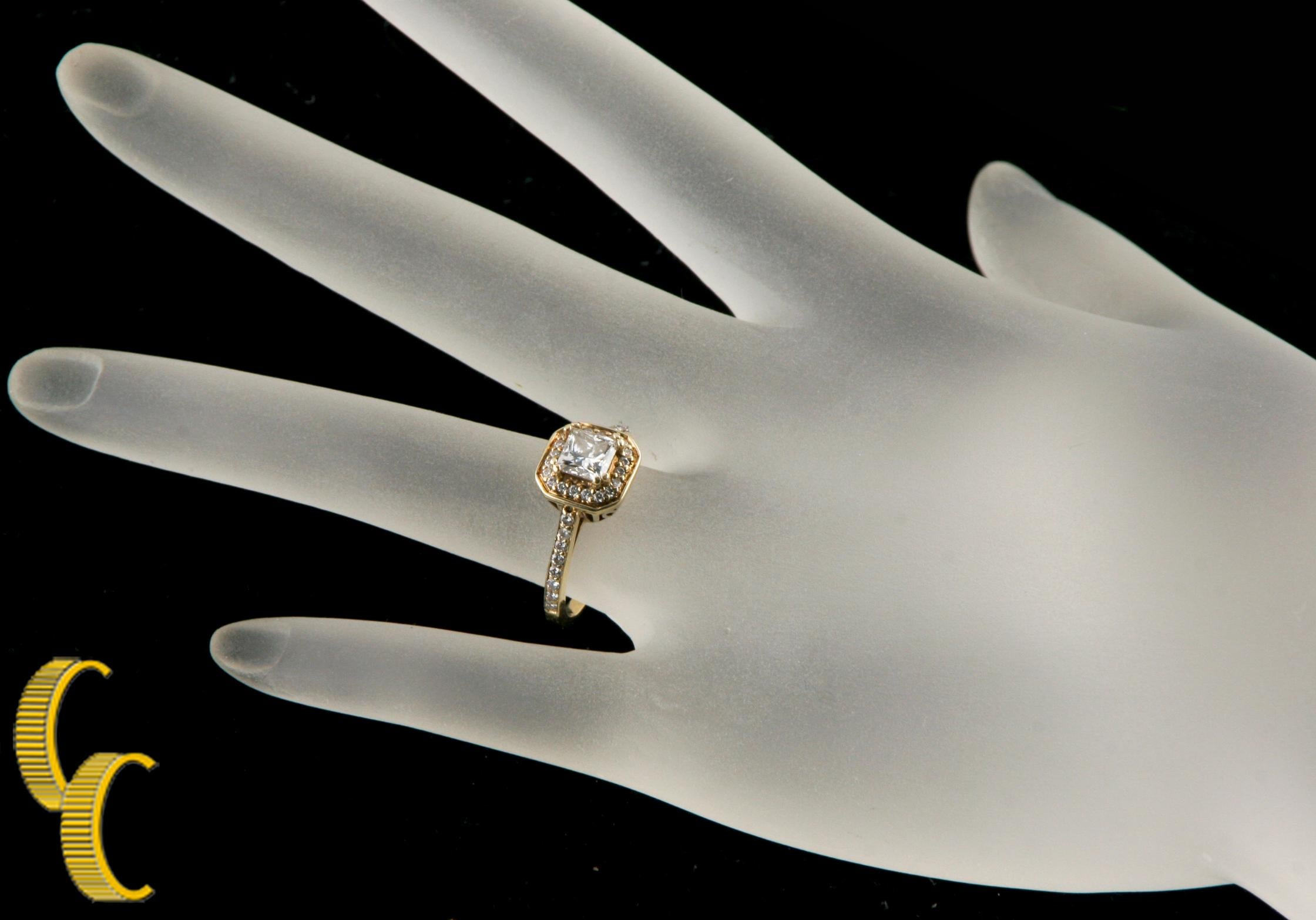 1,00 Karat Prinzessinnenschliff Diamant Halo 14 Karat Gelbgold Verlobungsring im Zustand „Hervorragend“ im Angebot in Sherman Oaks, CA