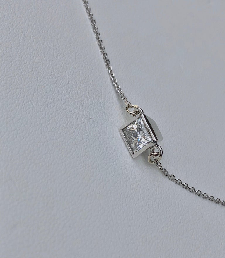 1.00 Carat Princess Cut Diamond Solitaire Pendant Necklace For Sale at ...