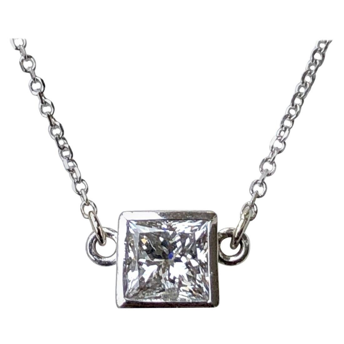 1.00 Carat Princess Cut Diamond Solitaire Pendant Necklace For Sale