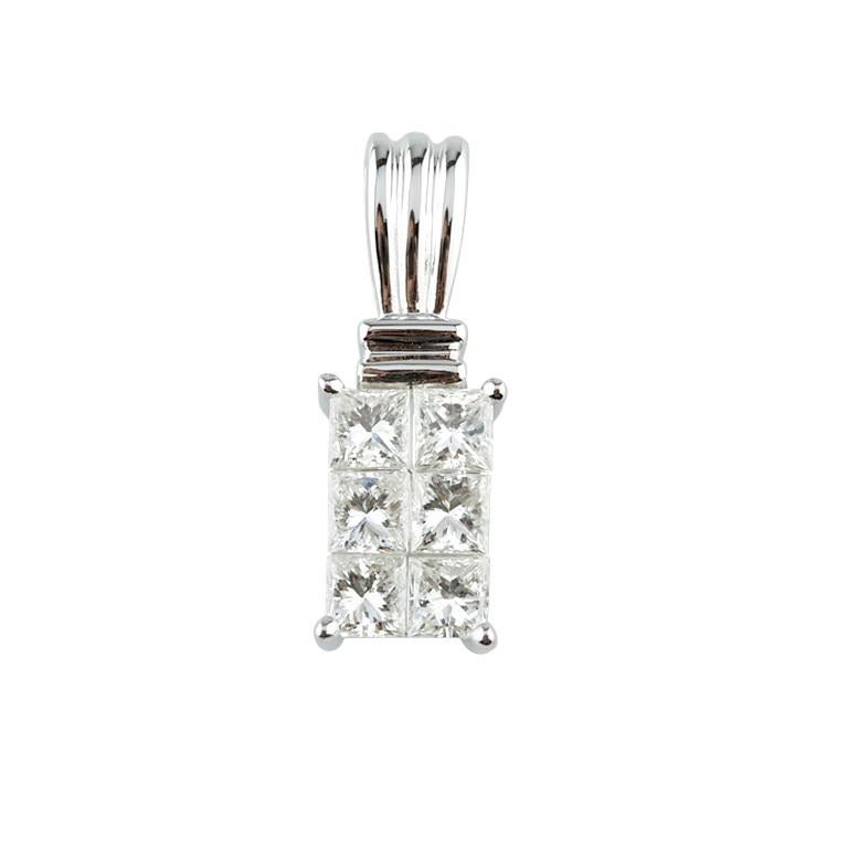 Modern 1.00 Carat Princess Cut Invisible Set Diamond Pendant in White Gold For Sale