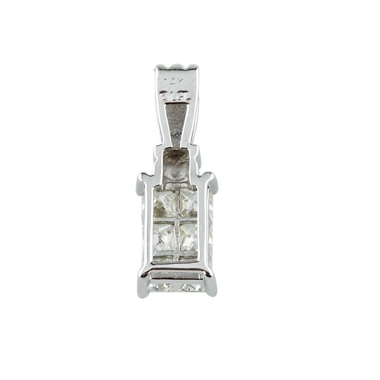 1.00 Carat Princess Cut Invisible Set Diamond Pendant in White Gold In Good Condition For Sale In Sherman Oaks, CA