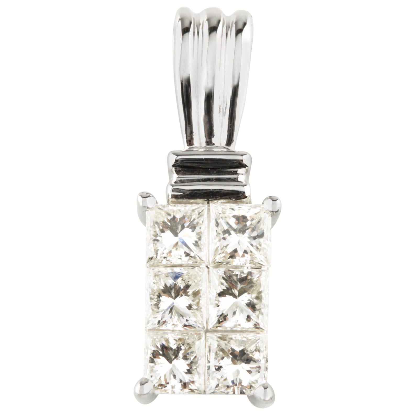 1.00 Carat Princess Cut Invisible Set Diamond Pendant in White Gold
