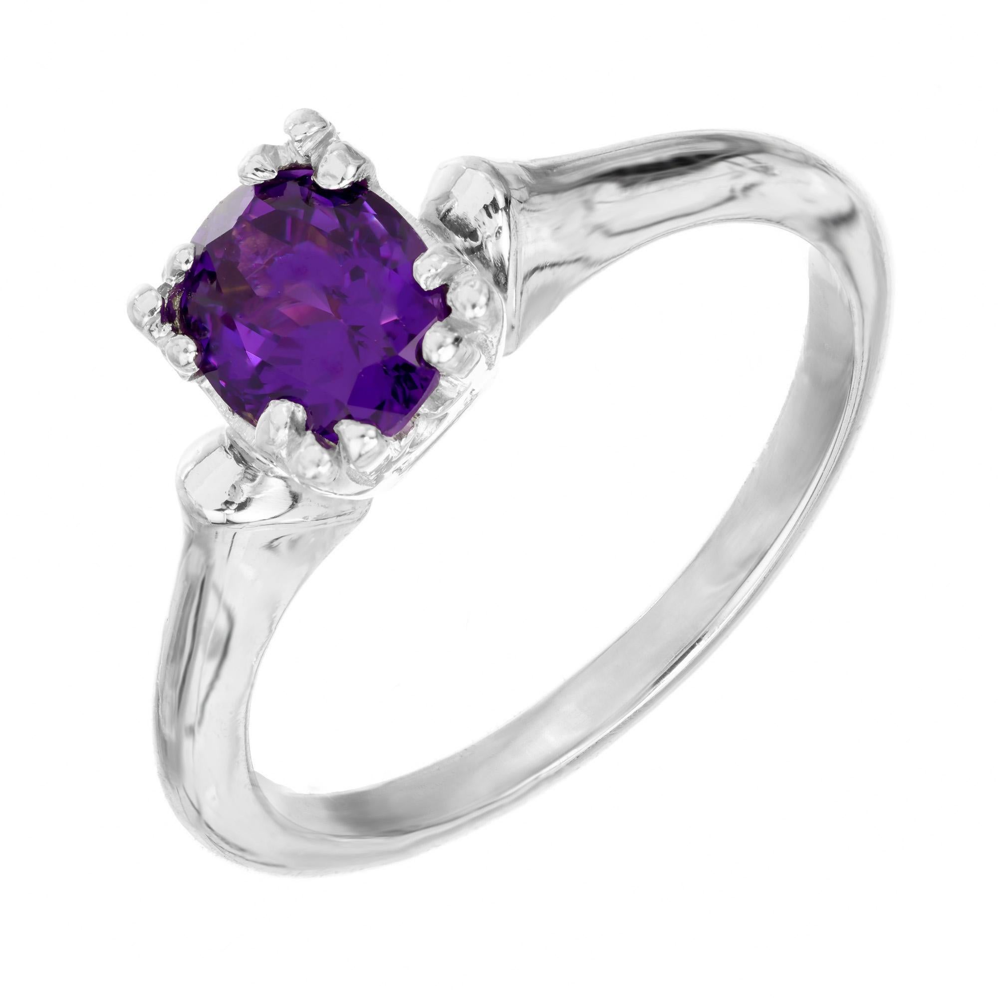 Oval Cut 1.00 Carat Purple Sapphire No Heat Platinum Art Deco Engagement Ring For Sale