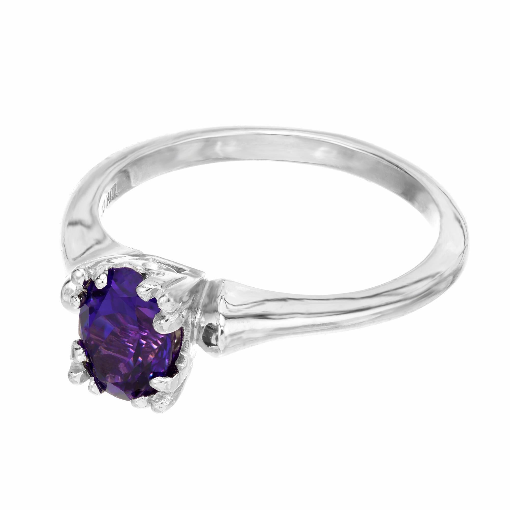 Women's or Men's 1.00 Carat Purple Sapphire No Heat Platinum Art Deco Engagement Ring For Sale