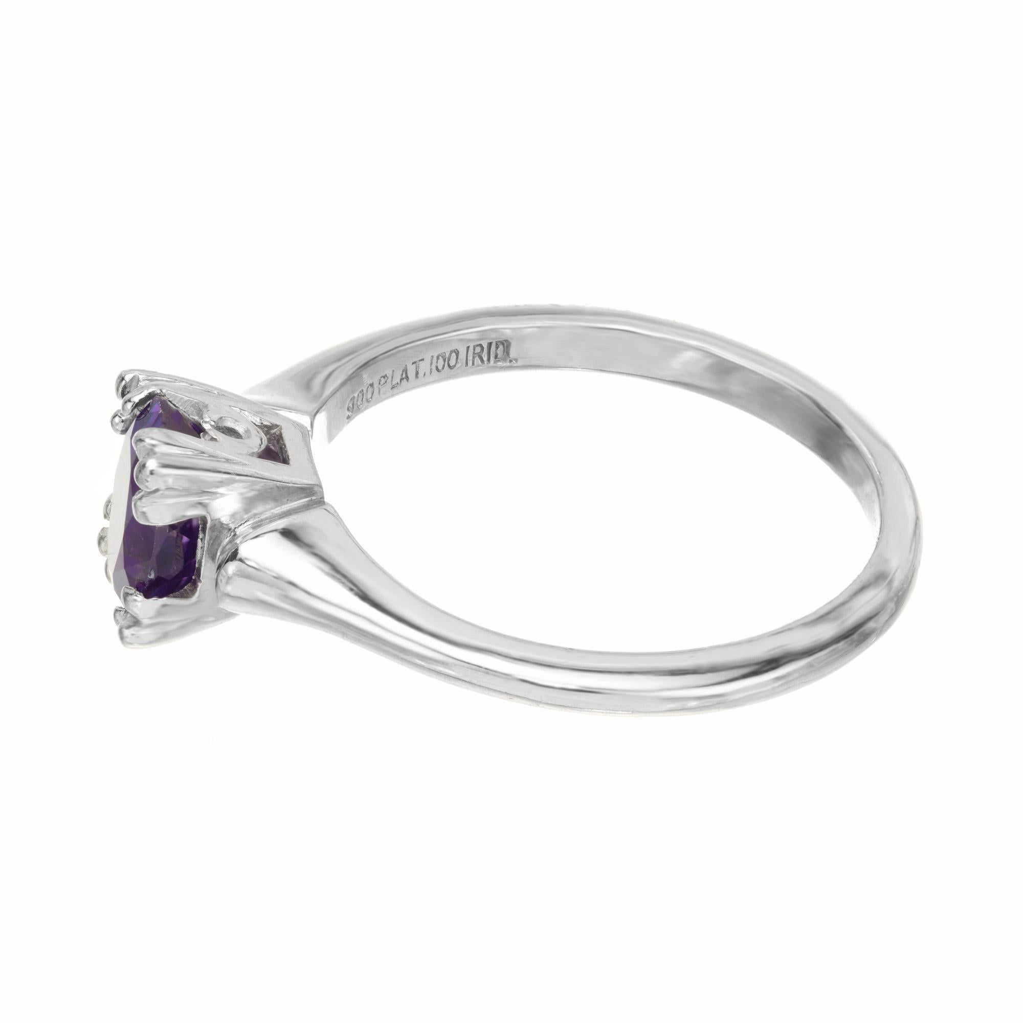 1.00 Carat Purple Sapphire No Heat Platinum Art Deco Engagement Ring For Sale 1