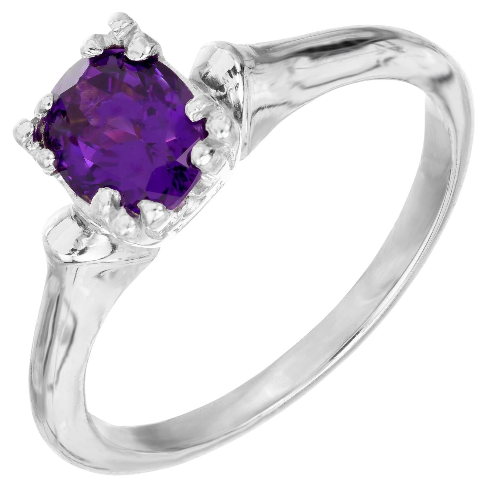 1.00 Carat Purple Sapphire No Heat Platinum Art Deco Engagement Ring For Sale