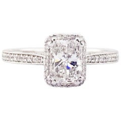1.00 Carat VVS1 G Diamond Halo Ring 19 Karat White Gold Crescent Engagement Ring