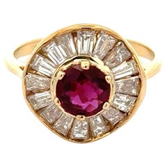 1.00 Carat Red Ruby and Baguette Diamond Gold Vintage Ballerina Ring