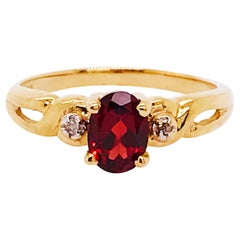 1.00 Carat Rhodolite Garnet and Diamond Ring, Three-Stone Ring, 14 Karat Gold