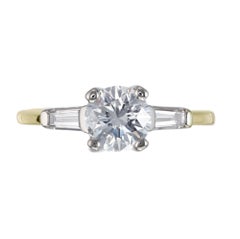 1.00 Carat Round Baguette Diamond Gold Engagement Ring
