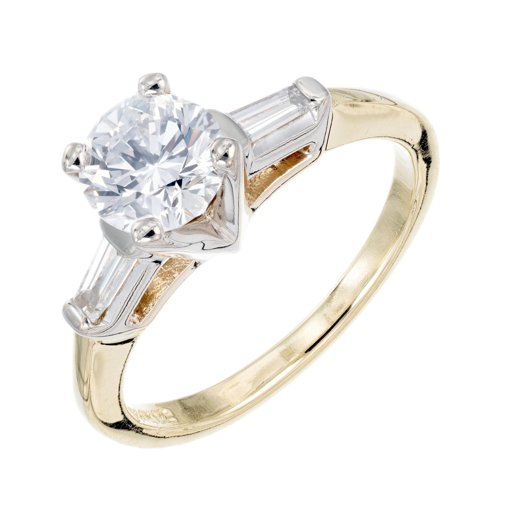 1.00 Carat Round Baguette Diamond Gold Engagement Ring