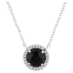 1.00 Carat Round Black Onyx & Diamond White Gold Pendant Necklace