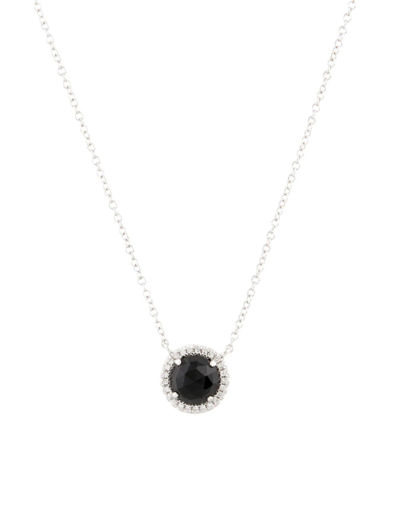 Round Cut 1.00 Carat Round Black Onyx & Diamond White Gold Pendant Necklace  For Sale