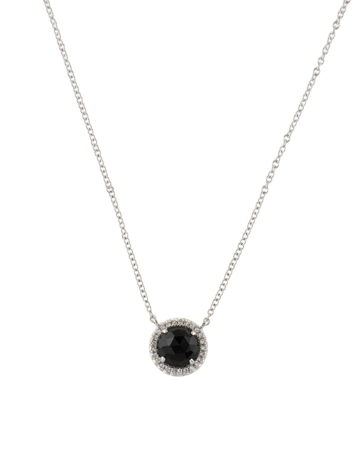 Halskette mit 1,00 Karat rundem schwarzem Onyx und Diamant-Anhänger aus Weißgold  Damen im Angebot