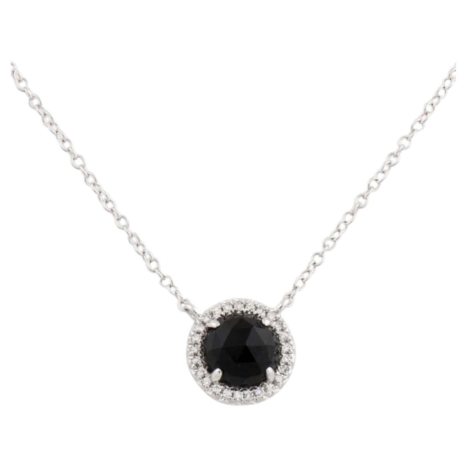 1.00 Carat Round Black Onyx & Diamond White Gold Pendant Necklace  For Sale