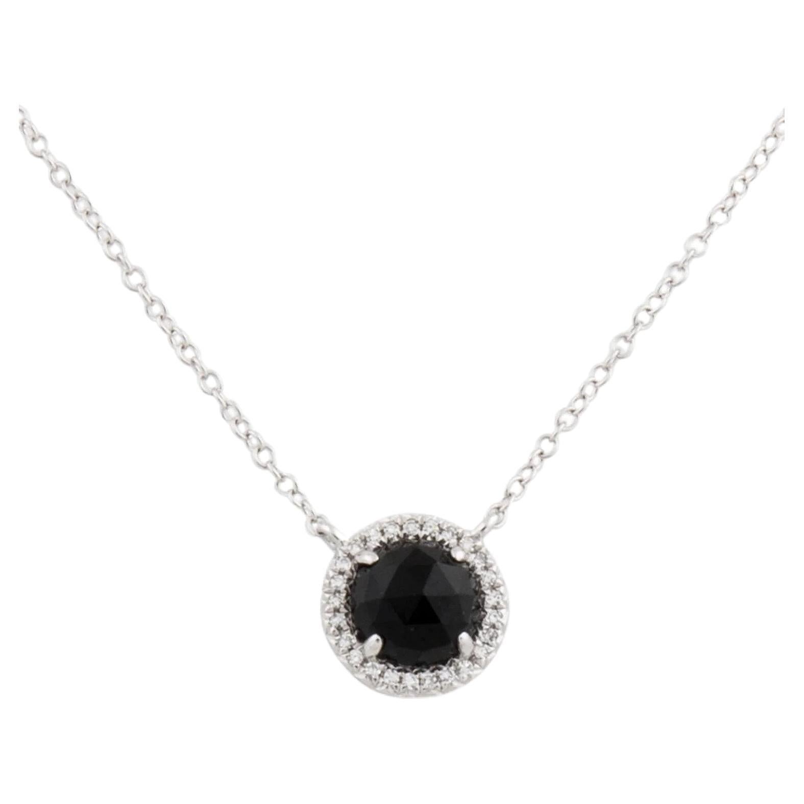 1.00 Carat Round Black Onyx & Diamond White Gold Pendant Necklace