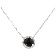 1.00 Carat Round Black Onyx & Diamond White Gold Pendant Necklace 