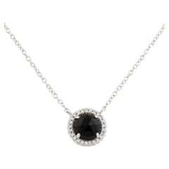 Collier pendentif en or blanc 1,00 carat en onyx noir rond et diamant 