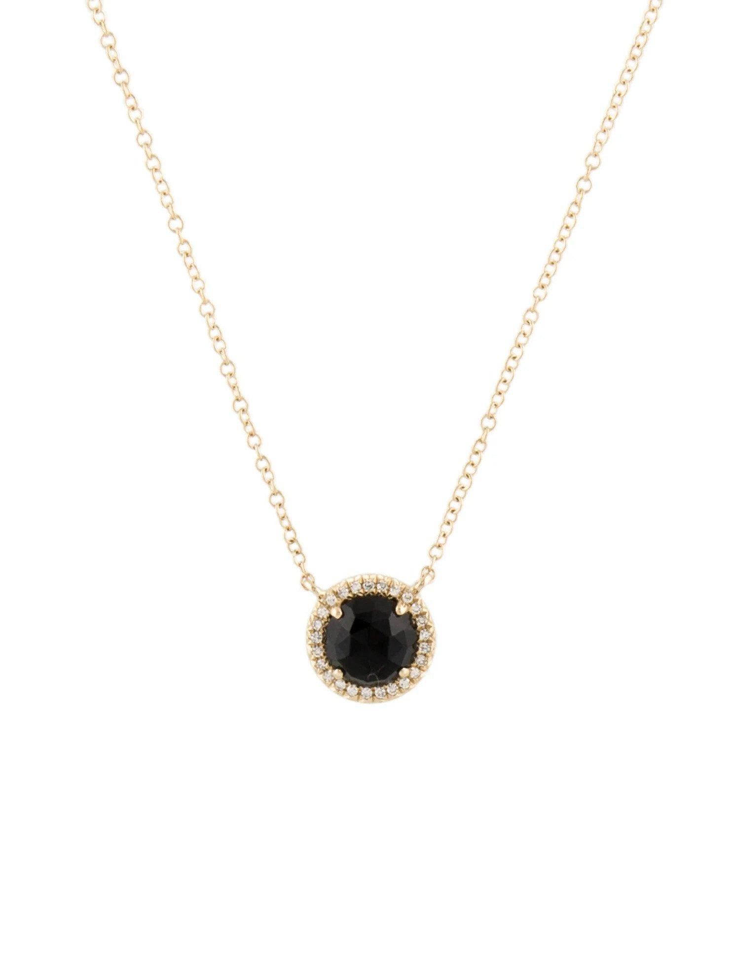 Round Cut 1.00 Carat Round Black Onyx & Diamond Yellow Gold Pendant Necklace  For Sale