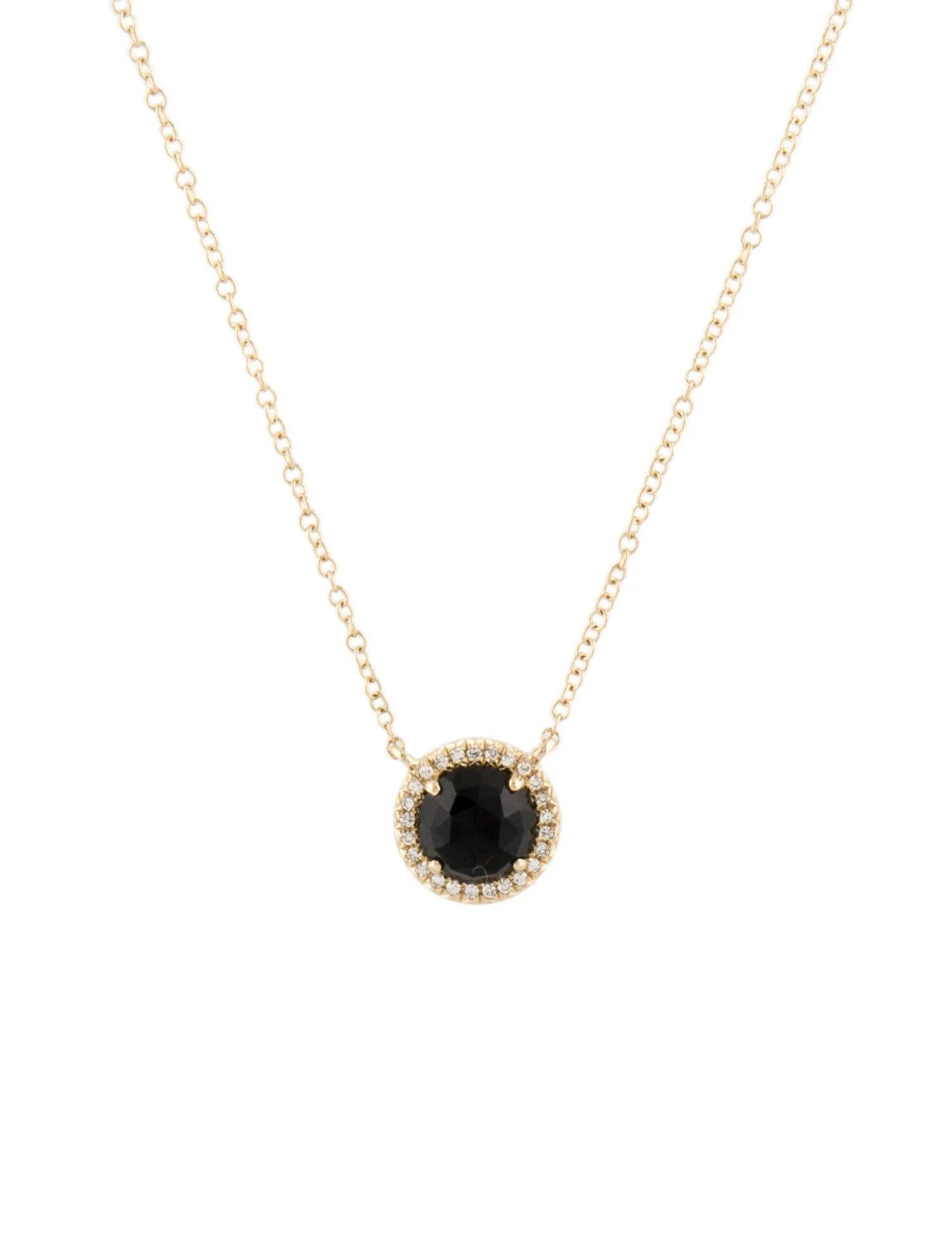 Round Cut 1.00 Carat Round Black Onyx & Diamond Yellow Gold Pendant Necklace
