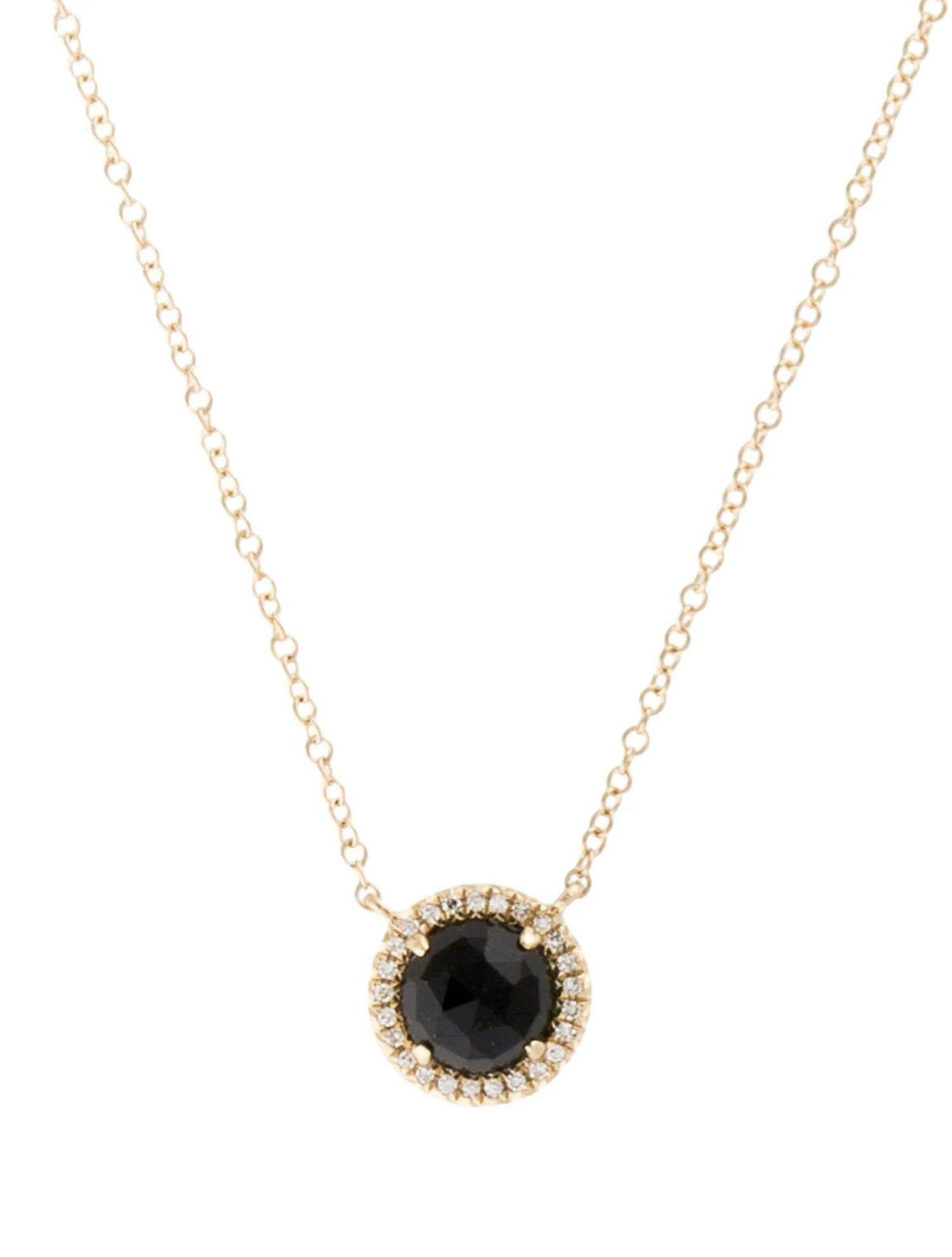 1.00 Carat Round Black Onyx & Diamond Yellow Gold Pendant Necklace In New Condition In Great Neck, NY