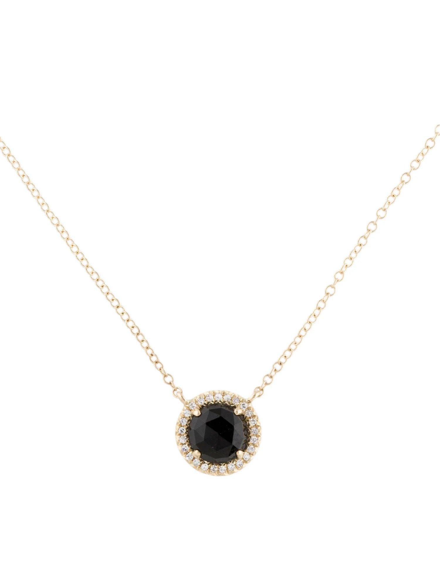 Women's 1.00 Carat Round Black Onyx & Diamond Yellow Gold Pendant Necklace  For Sale
