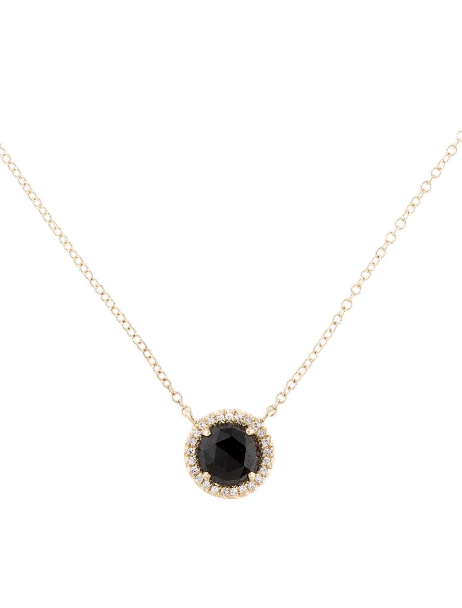 Collier pendentif en or jaune 1,00 carat en onyx noir rond et diamant Pour femmes en vente