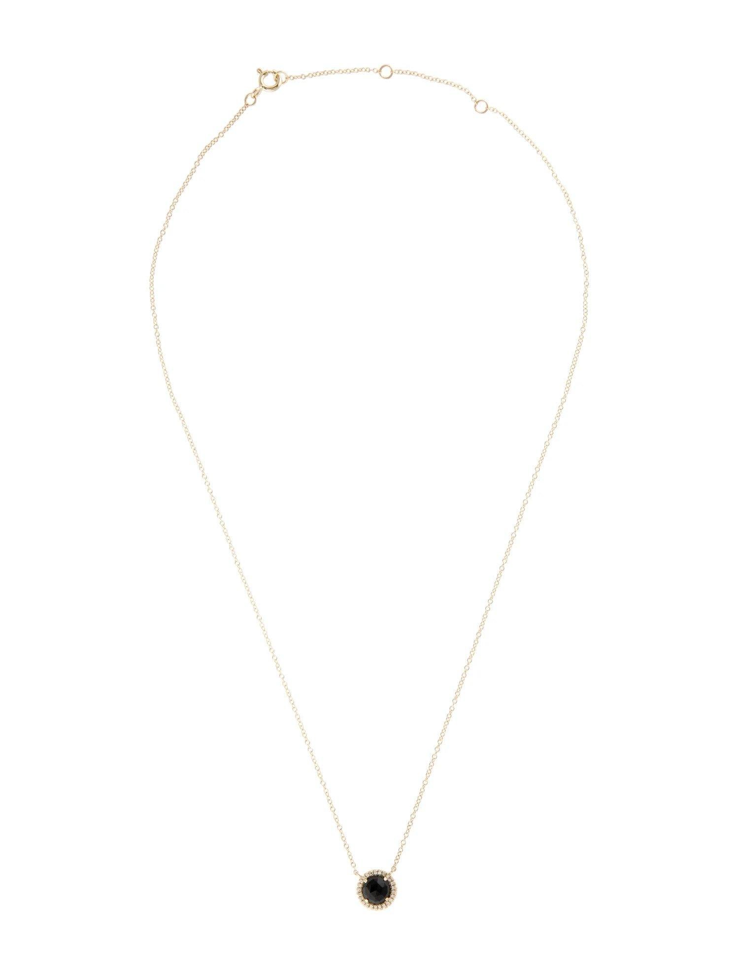 1.00 Carat Round Black Onyx & Diamond Yellow Gold Pendant Necklace  For Sale 1