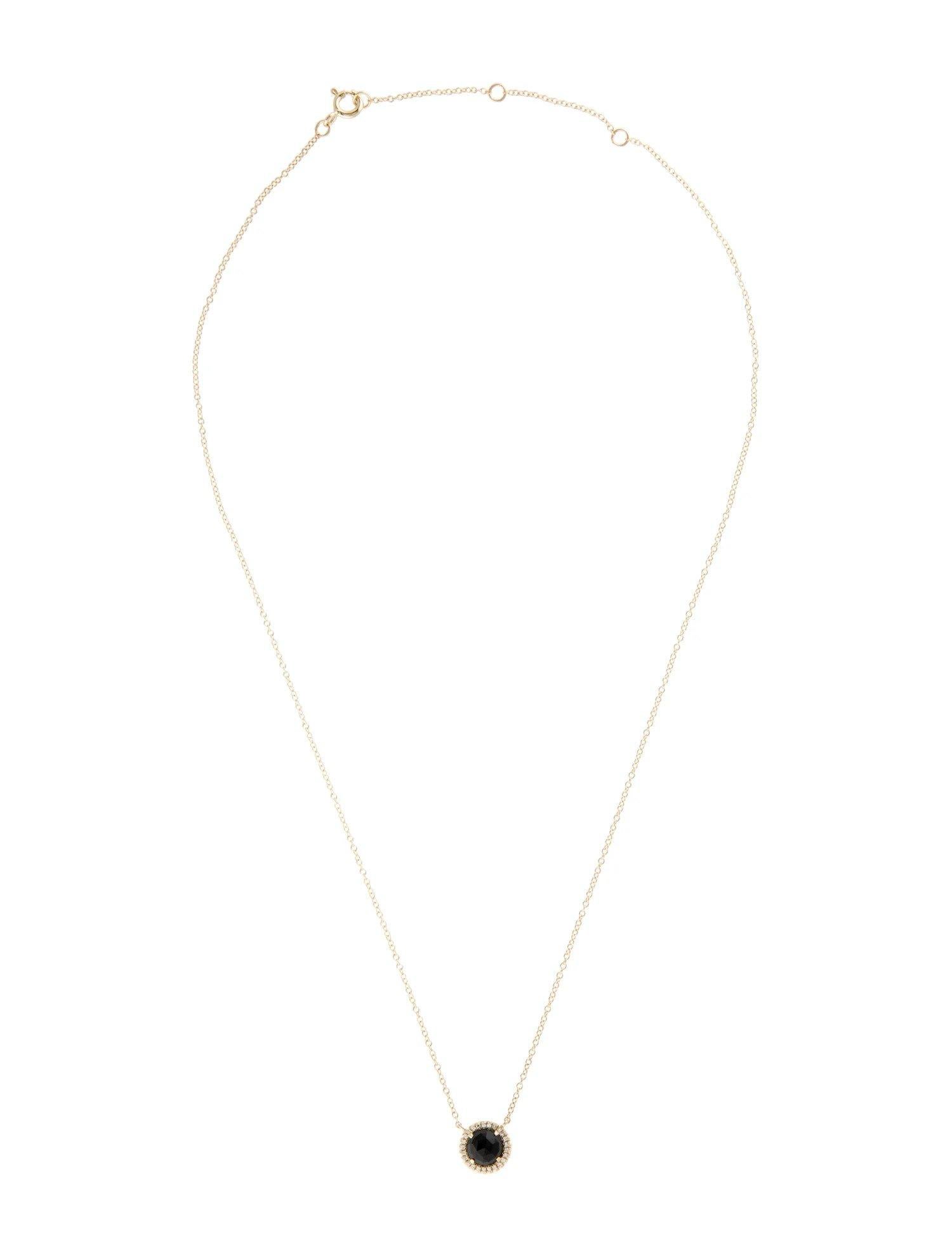 1.00 Carat Round Black Onyx & Diamond Yellow Gold Pendant Necklace 1