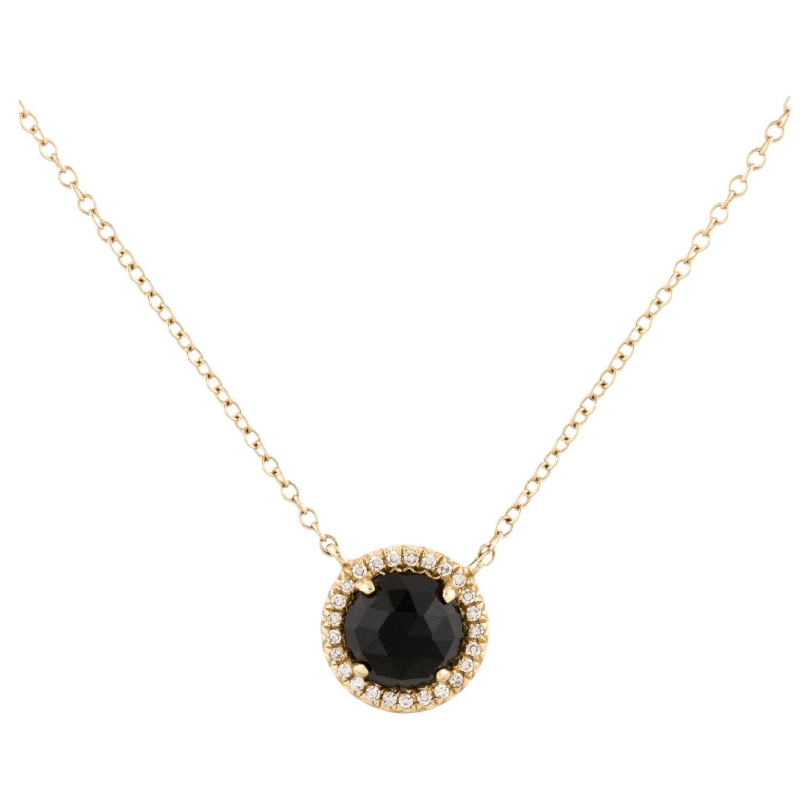 1.00 Carat Round Black Onyx & Diamond Yellow Gold Pendant Necklace 