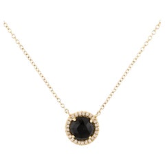 1.00 Carat Round Black Onyx & Diamond Yellow Gold Pendant Necklace