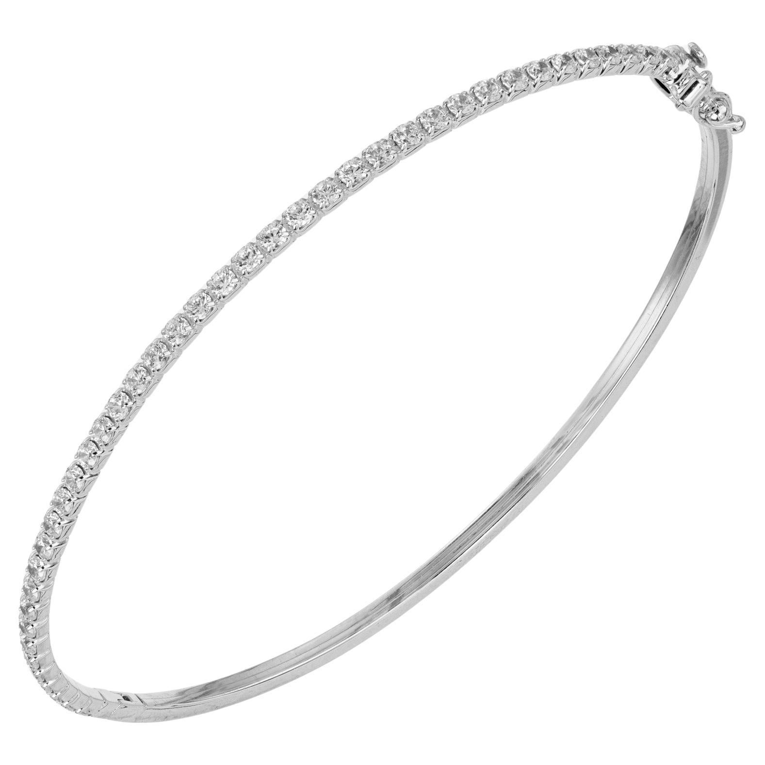 1.00 Carat Round Brilliant Cut Diamond White Gold Bangle Hinged Bracelet