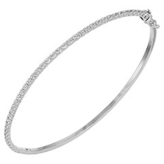 1.00 Carat Round Brilliant Cut Diamond White Gold Bangle Hinged Bracelet