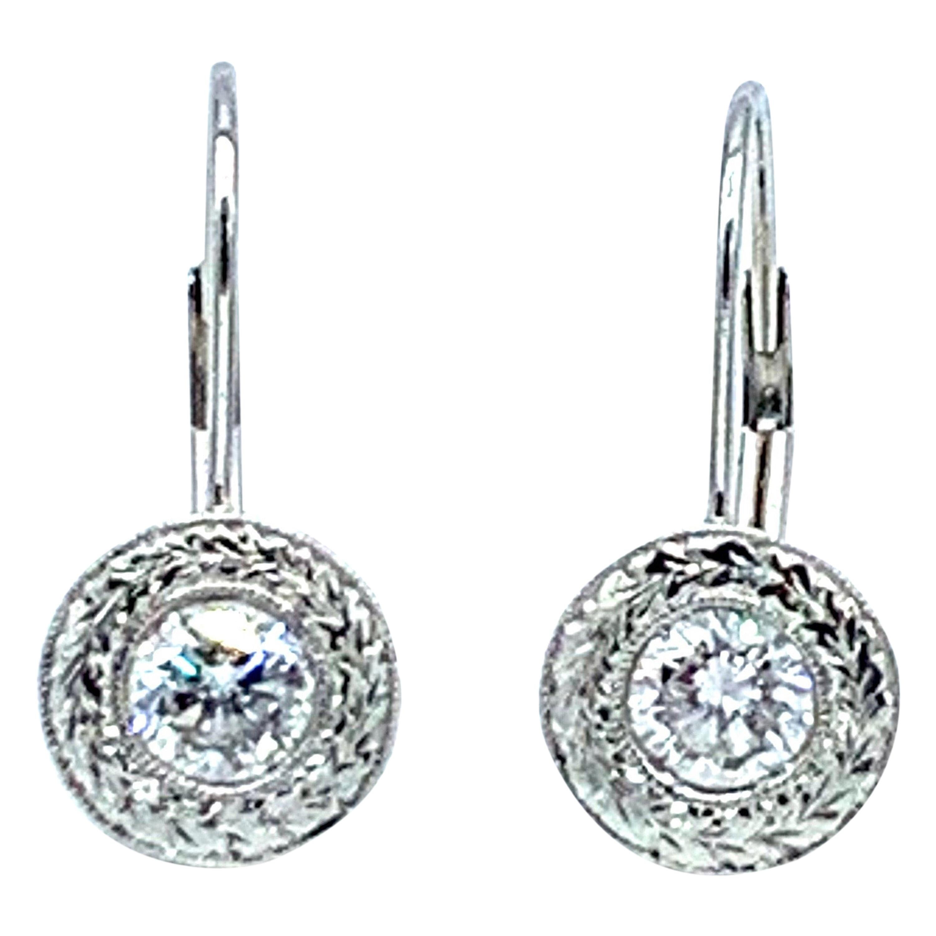 1.00 Carat Round Brilliant Diamond Platinum Dangle Earrings