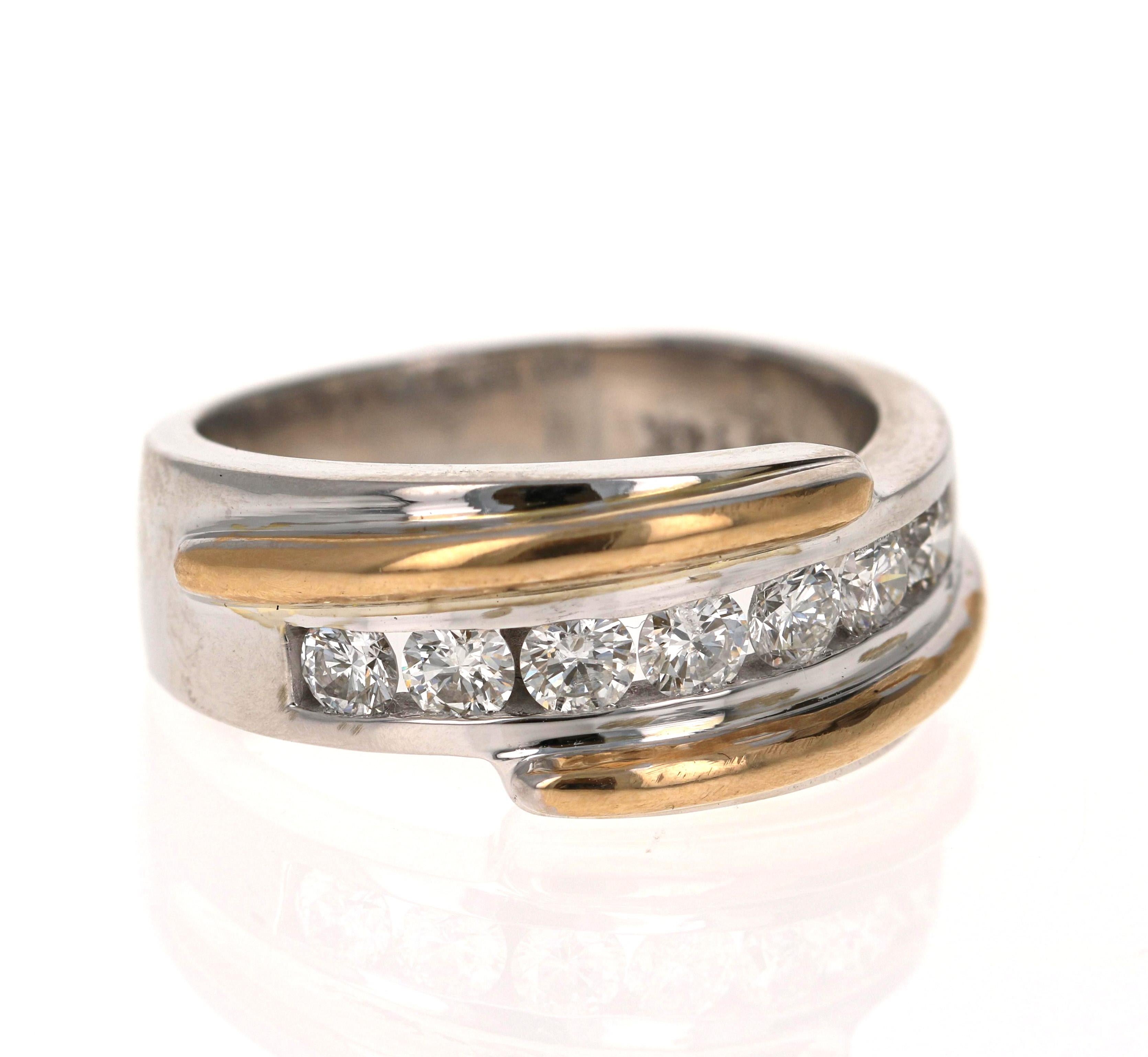 We have a Men's Collection of Fine Jewelry!  Beautiful, Bold, Masculine and Simple Men's Wedding Rings/Bands. 

This Men's Band has 7 Round Cut Diamonds that weigh 1.00 Carats.  The Clarity and Color of the Diamonds is SI-F.

It is crafted in 14