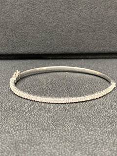 1.00 Carat Round Cut Diamond White Gold Bangle Bracelet in 14K