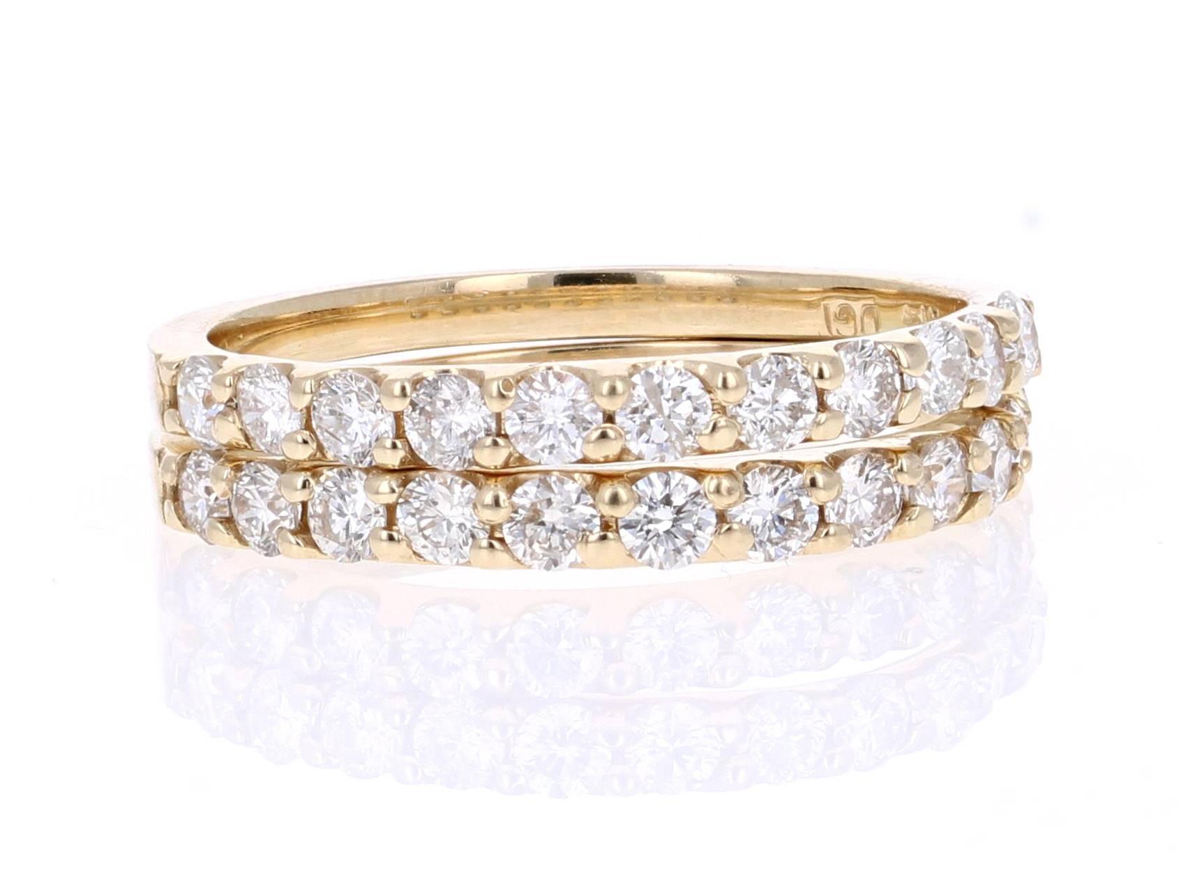 1.00 Carat Round Cut Diamond Yellow Gold Stack-able Bands!

Set of 2 elegant and classy 1.00 Carat Diamond bands that are sure to be a great addition to your accessory collection!   There are 11 Round Cut Diamonds that weigh 0.50 carats in each