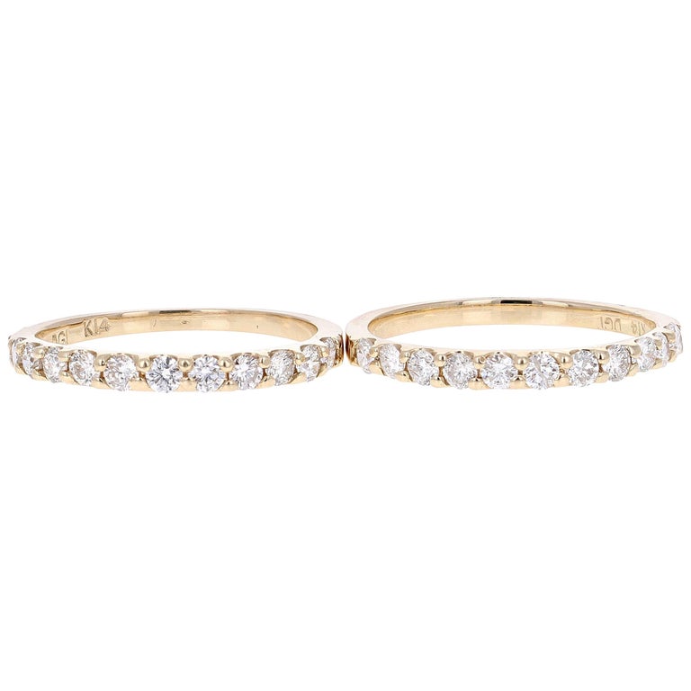 1.00 Carat Round Cut Diamond Yellow Gold Stackable Bands For Sale at ...