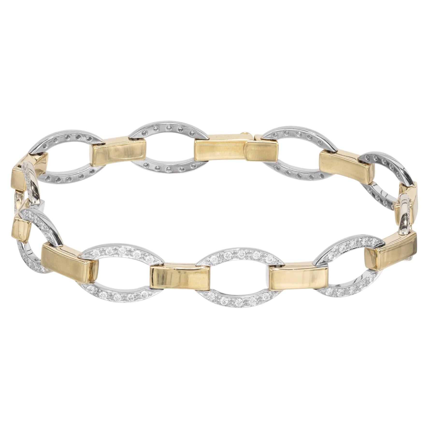 1.00 Carat Round Diamond 18k Yellow White Gold Link Bracelet