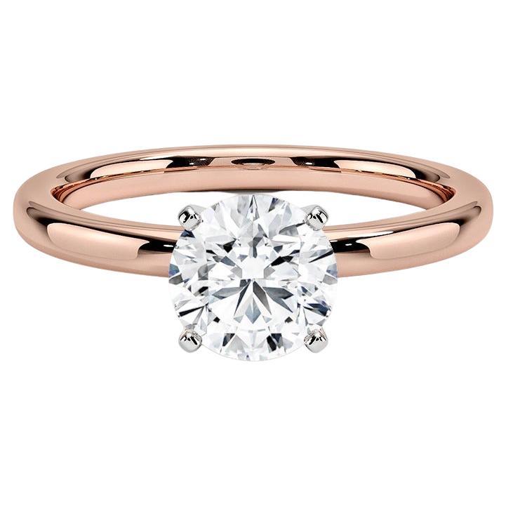 1.00 Carat Round Diamond 4-Prong Ring in 14k Rose Gold For Sale