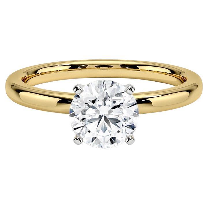 1,00 Karat runder Diamant-Ring mit 4 Krappen aus 14k Gelbgold im Angebot